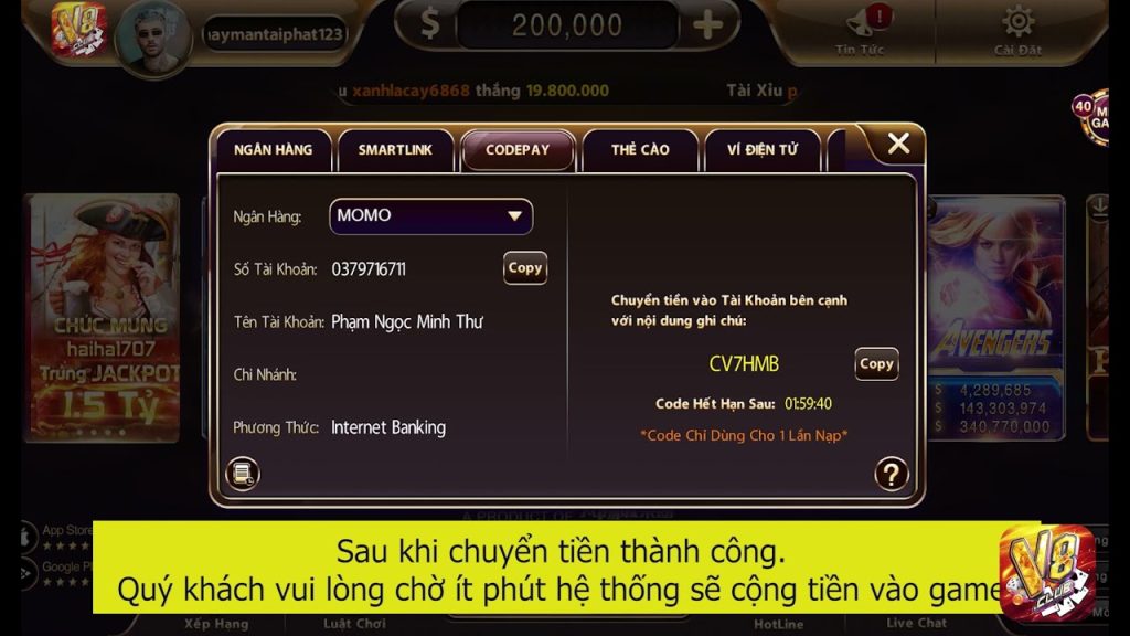 nạp rút tiền v8 club nhanh chóng và hiệu quả